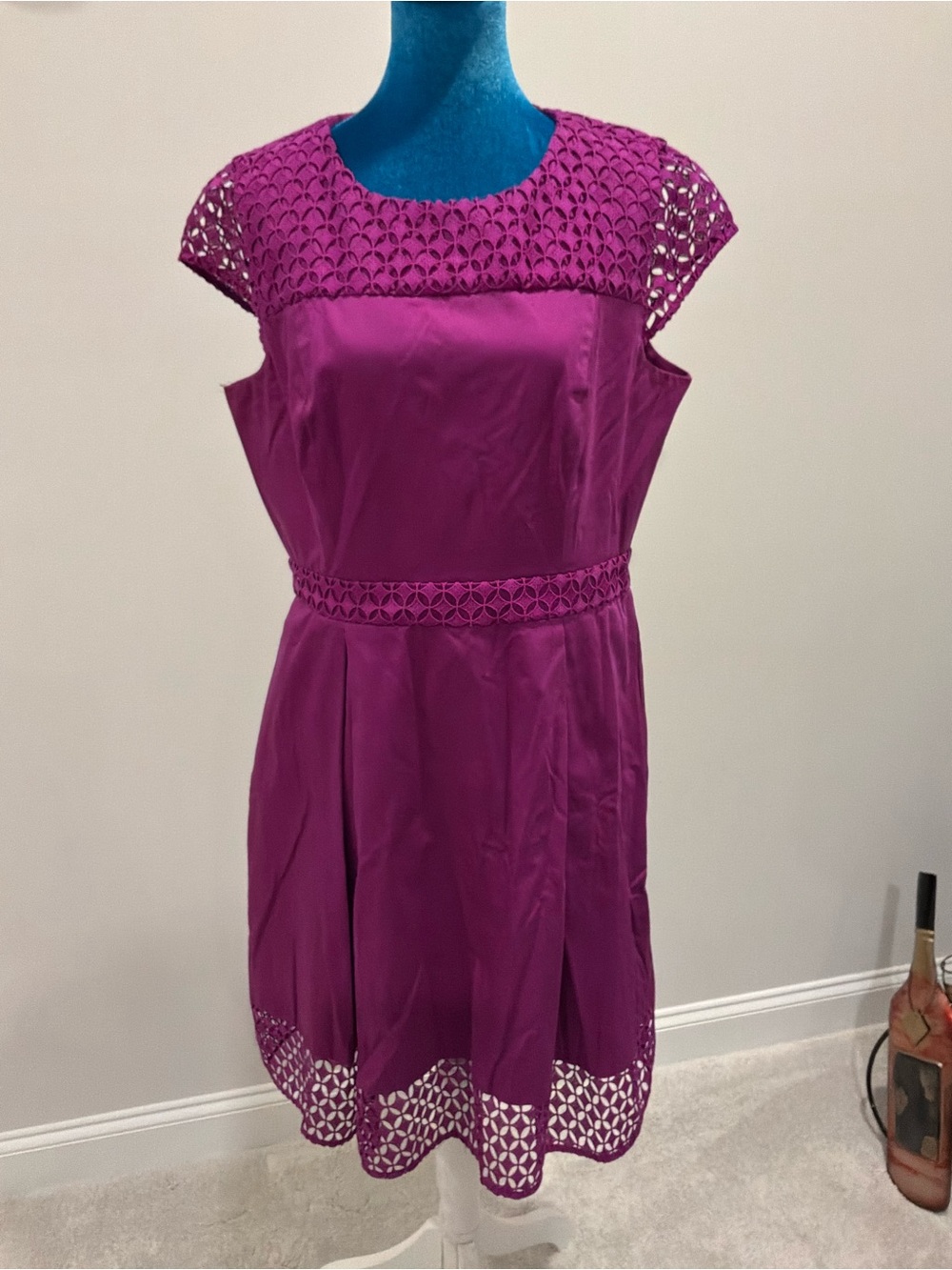 Alex Marie Magenta Lace-Trim Fit & Flare Dress